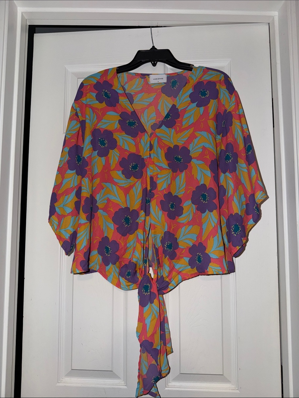 Adrienne Floral Tie-Front Blouse in Purple & Orange